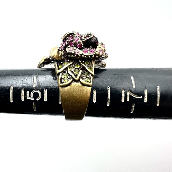 Heidi Daus Pink Crystal Bronze Rose Statement Ring Size 6 - Picture 4 of 4